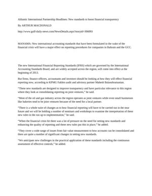 Altlantic International Partnership Headlines: New standards to boost financial transparency