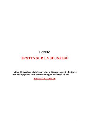 Lénine : textes sur la jeunesse