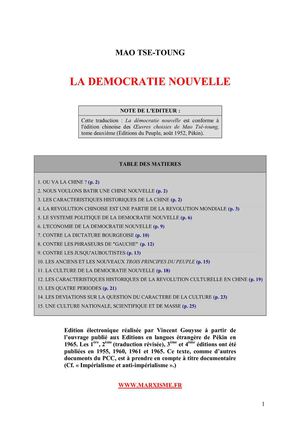 Mao Tsé-Toung : la démocratie nouvelle (janvier 1940)