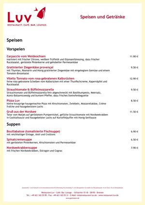 Luv Bremen Speisekarte
