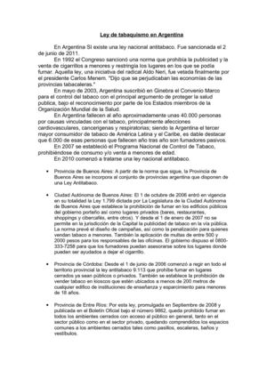 Ley de Tabaquismo en Argentina 2011.