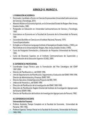 Hoja de Vida del Profesor Arnold Muñoz