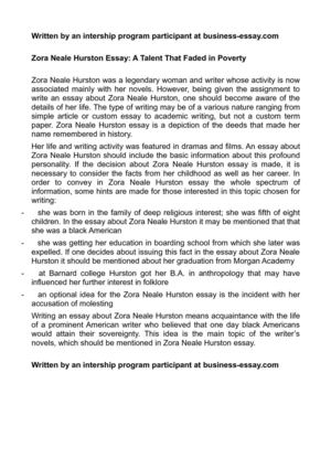 Calamo Zora Neale Hurston Essay A Talent That Faded In Poverty Zora Neale Hurston Essay A Talent That Faded In Poverty
