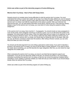 Easy Persuasive Essay Topics For High School Warriors Dont Cry Essay How To Pass With Flying Colors Rhetorical Questions In Essays also Great Leaders Essay Calamo Warriors Dont Cry Essay How To Pass With Flying Colors No Essay Scholarship