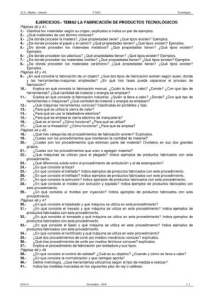 Ejercicios3ºESO.-Tema 2.- La Fabricación de Productos Tecnológicos