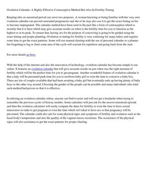 Ovulation Calendar: A Highly Effective Contraceptive Method But Also In Fertility Timing