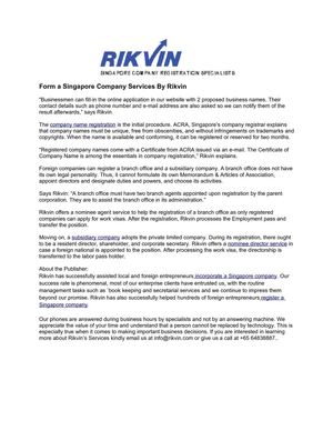 Form a Singapore Company Services By Rikvin