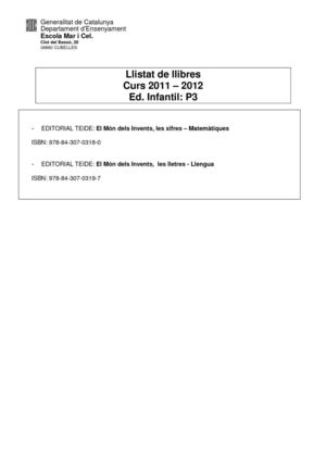 Llistat de Llibres CURS 2011-12 Ed.Infantil