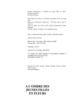 Proust, Marcel : A l'ombre des jeunes filles en fleur 1
