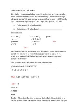                                 Ecuaciones y sistema de ecuaciones