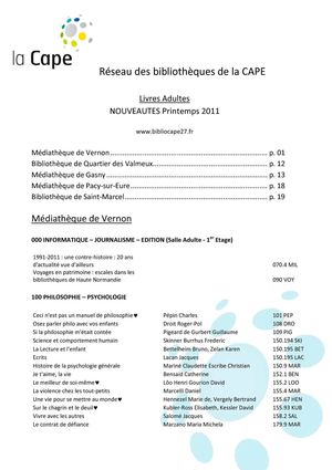 Nouveautés Livres Adultes - Printemps 2011