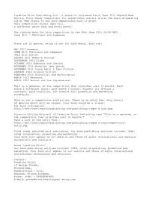 June 2011 for Unpublished Fiction Authors Print Ready Competition