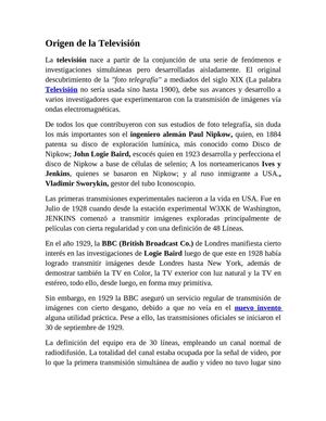 ORIGEN DE LA TELEVISION