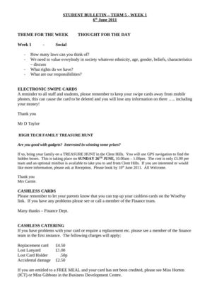 Term 5 - Week 1 - Student Bulletin