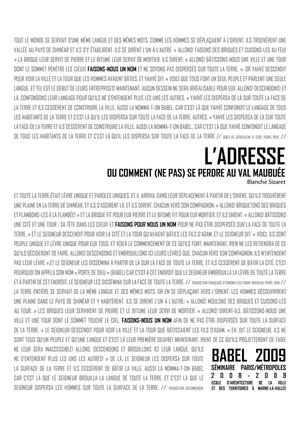 MEMOIRE ADE | L'adresse, ou comment (ne pas) se perdre au Val Maubuée | Blanche Sizaret