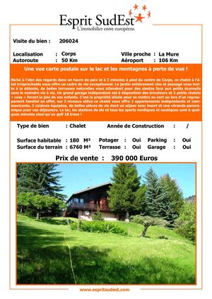 Très beau chalet à vendre en Isère et sa vue unique sur le Lac du Sautet et les montagnes. Achat et vente de biens immobiliers en Rhône-Alpes avec www.EspritSudEst.com