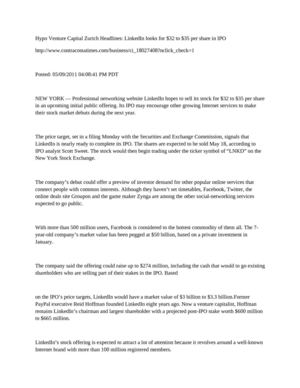 Hypo Venture Capital Zurich Headlines: LinkedIn looks for $32 to $35 per share in IPO