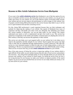 Reasons to Hire Article Submission Service from Blurbpoint