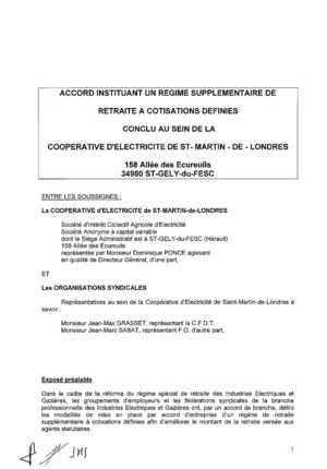 Accord régime retraite supplémentaire de retraite à cotisations définies conclu au sein de la coopérative d'électricité de St Martin de Londres