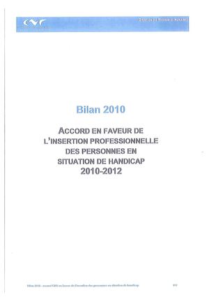 Bilan 2010 Accord en faveur de l'insertion professionnelle des personnes en situation de handicap 2010-2012 à la CNR