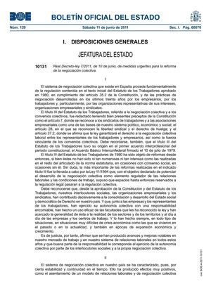 Real Decreto-ley 7/2011, de 10 de junio, de medidas urgentes para la reforma de la negociación colectiva.