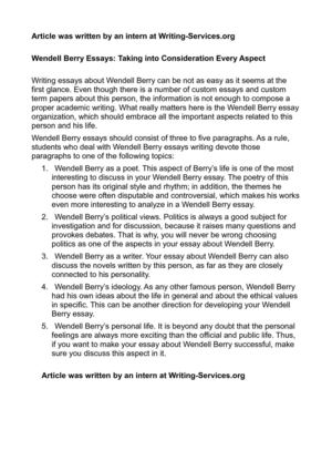 Research Essay Thesis Wendell Berry Essays Taking Into Consideration Every Aspect Health Essay Writing also Argumentative Essay Topics For High School Calamo Wendell Berry Essays Taking Into Consideration Every Aspect English As A Second Language Essay
