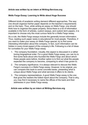 Calam O Wells Fargo Essay Learning To Write About Huge Success