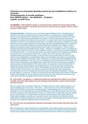 Retranscrption de l'entretien avec Françoise Quardon pour l'exposition Fantasmagoria, le monde mythique