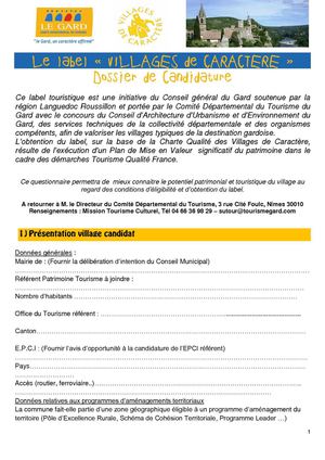 Villages de caractère du Gard : Dossier de candidature -  Comité Départemental du Tourisme du Gard