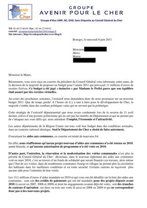 Lettre aux Maires du Cher 08 06 2011