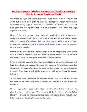 Pre Employment Criminal Background Checks is the Only Way to Prevent Employee Theft