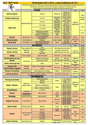 Tarifs saison 2011-2012