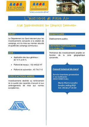 L'hôtellerie de plein air : aide départementale aux campings communaux