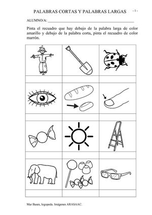 Palabras cortas y largas - Contar sílabas