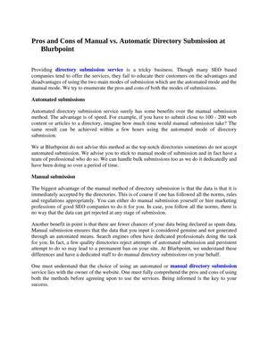 Pros and Cons of Manual vs. Automatic Directory Submission at Blurbpoint