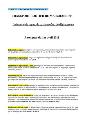 Frais 2011 Transport routier