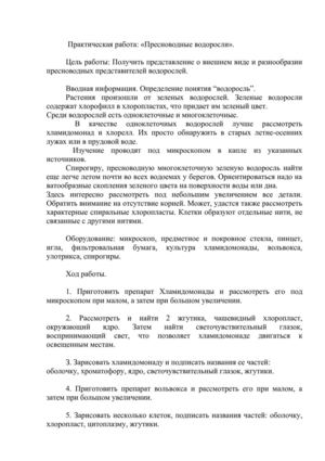практическая работа пресноводные водоросли