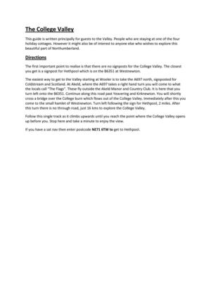 Guide to the College Valley in Northumberland