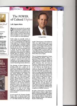Dr. Eugenio Matos Gomez Cultural Diplomacy article. Counselor Dominican Republic Embassy in Ottawa, Canada 2005. This essay has been published with the author's authorisation for academic purposes, UNIVERSITY OF NEW YORK.