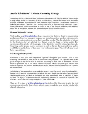 Article Submission - A Great Marketing Strategy