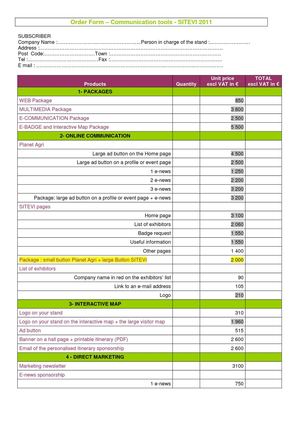 Ordering bulletin SITEVI 2011