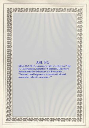 ASL FG   Malasanità: Azzerare tutti i vertici Asl