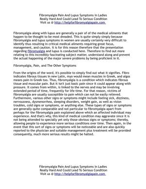 Fibromyalgia Pain And Lupus Symptoms In Ladies Really Hard And Could Lead To Serious Condition