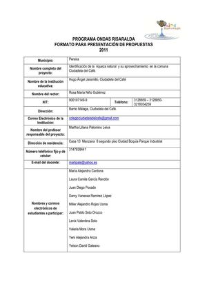 Proyecto Naturaleza y vida ONDAS Risaralda