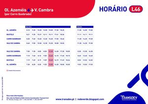 Horário - Oliveira de Azemeis - Vale de Cambra  (por Carro Quebrado)