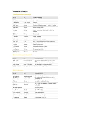 Feriados Nacionales 2011