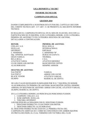 Campeonatos Oficial 2010 - Amistad 2011