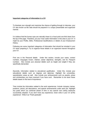 Important categories of information in a CV