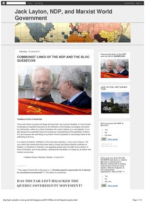 COMMUNIST LINKS OF THE NDP AND THE BLOC QUEBECOIS (18 June 2011)