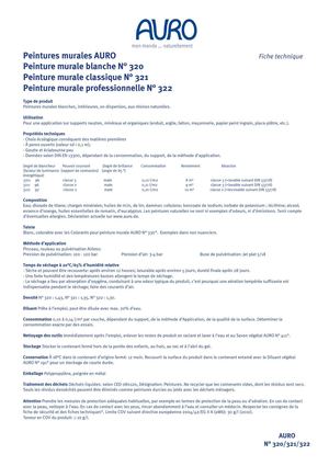 Peintures naturelles murales AURO 320 321 322 - Fiche technique
